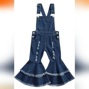 NWT Toddler Flared Distressed Denim Overalls Size 90 (2T/3T)
